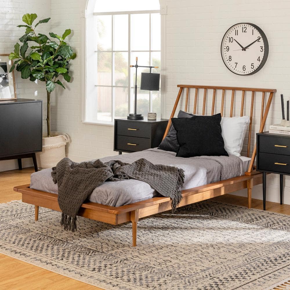 Walker Edison Furniture Company Spindle Back Solid Wood Twin Bed in Caramel  HD8543 - The Home Depot