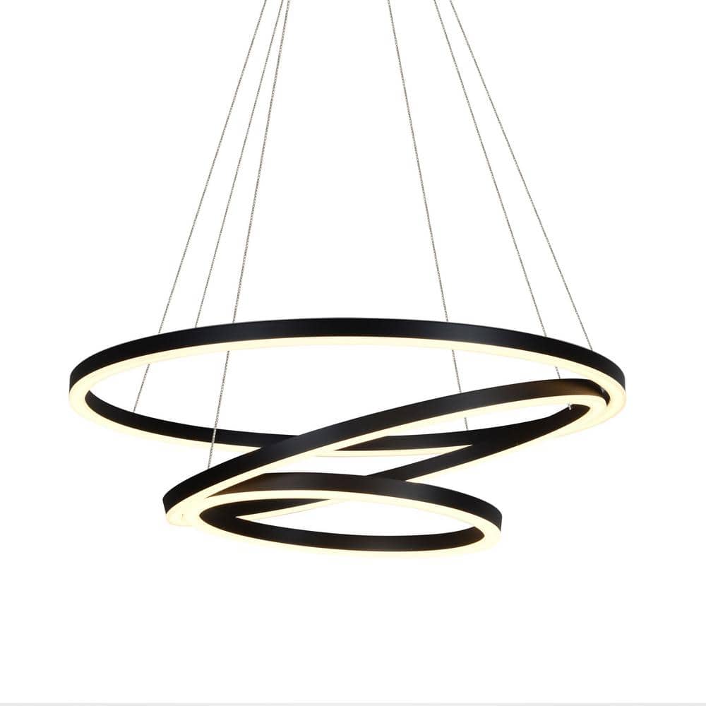 Tania Trio 32" Black Modern Adjustable Circular LED Chandelier