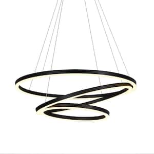Tania 98-Watt 32 in. ETL Certified Integrated LED Black Chandelier Height Adjustable With 3-LED Circles Hanging Pendant