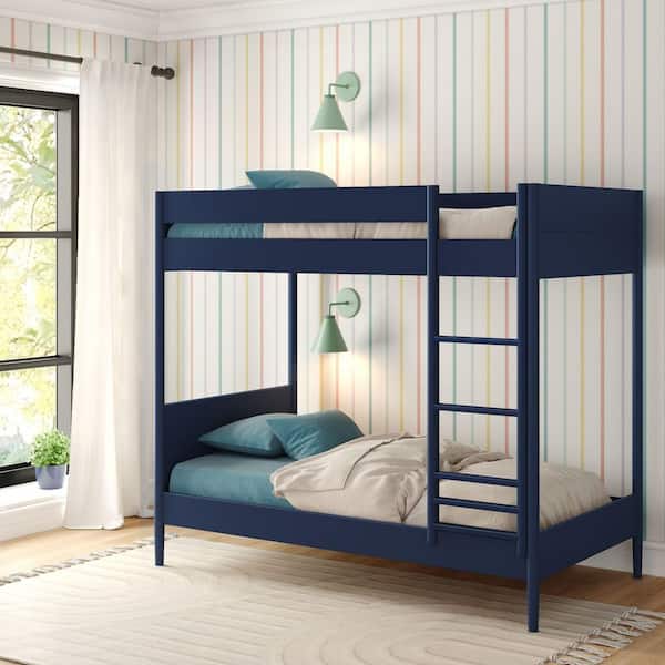 Max & Lily Hudson Blue Twin Over Twin Bunk Bed with Ladder M37001451 ...