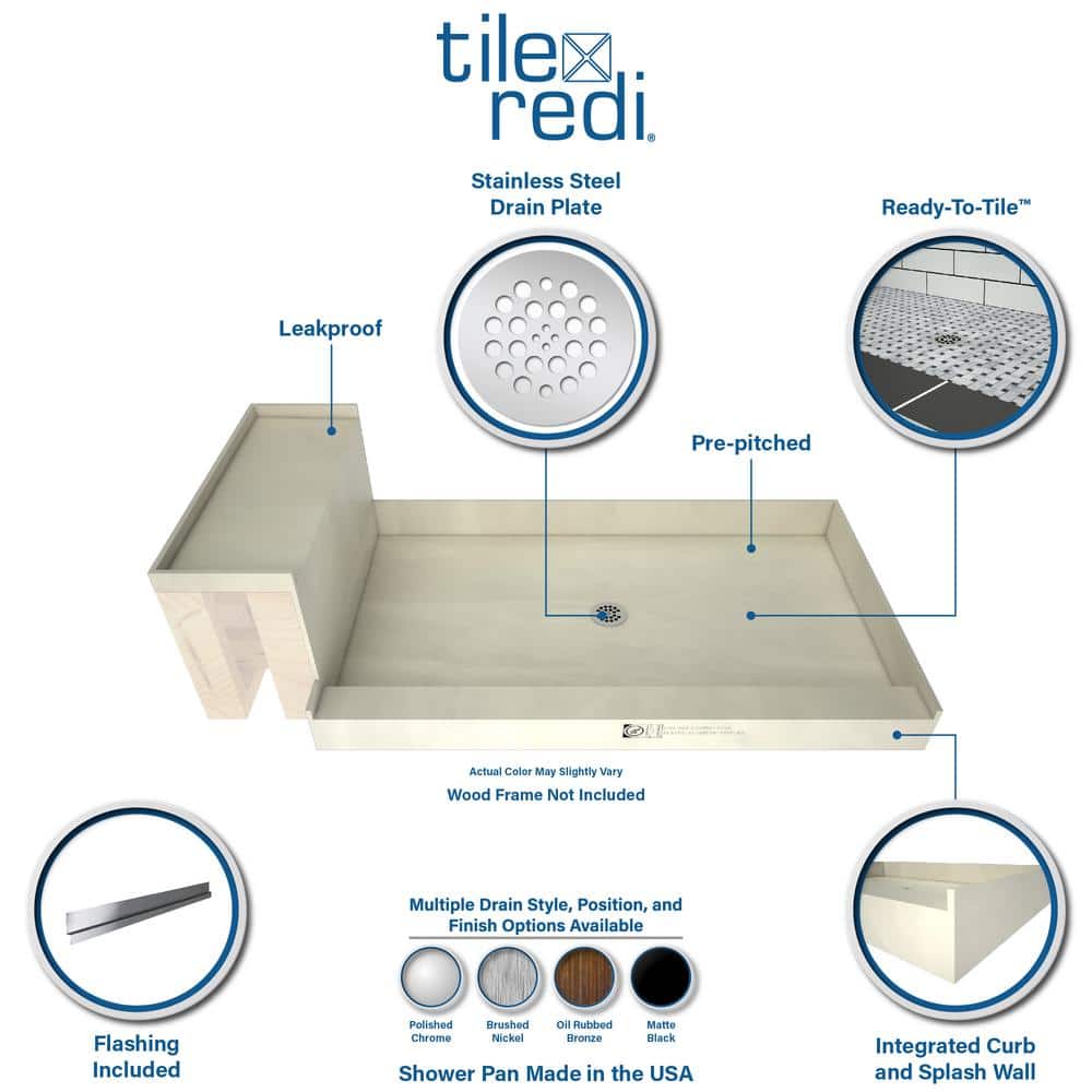 Polished Chrome 72" x 48" Rectangular Alcove Shower Pan with Bench