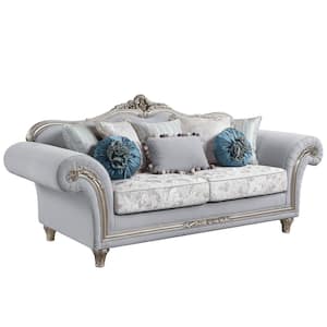 Amelia 95 in. Rolled Arm Linen Rectangle Nailhead Trim Sofa in Light Gray