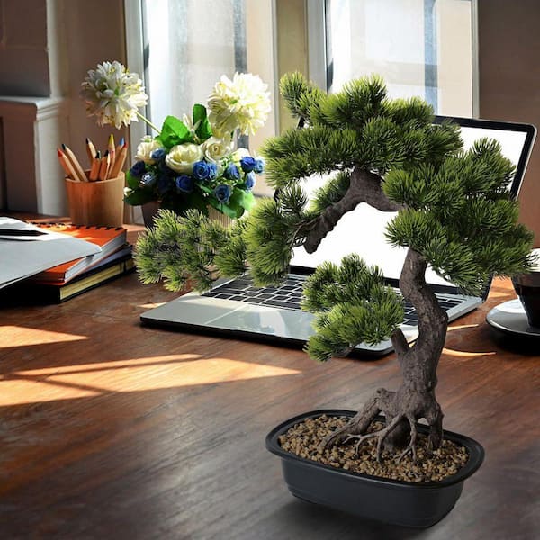 Unbranded Artificial 20 in. Bonsai Pine Tree in Ceramic Pot, Faux Juniper  Greenery Indoor Tabletop Decor for Office Home 59B1124C2158