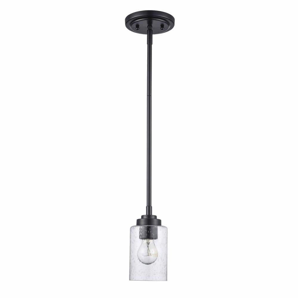 Black Mini Glass Drum Pendant Light with Adjustable Cord