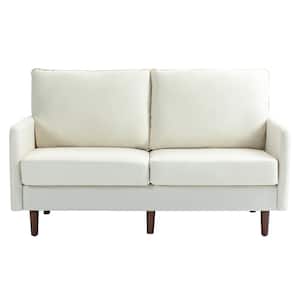 57.11 in. W Modern Straight Arm Linen White Upholstered 2-Seater Loveseat Sofa With Wood Leg