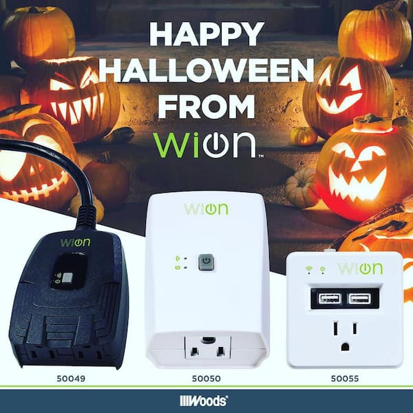 Woods 15 Amp Wion Outdoor Plug In Wi Fi Wireless Switch Dual Outlet Programmable Control Timer Black 50049 The Home Depot