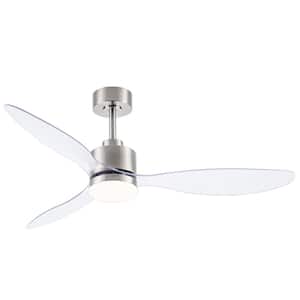 Sawyer 52 in. Integrated LED Indoor Frosted-Blade Brushed Nickel Ceiling Fans with Light and Remote Control