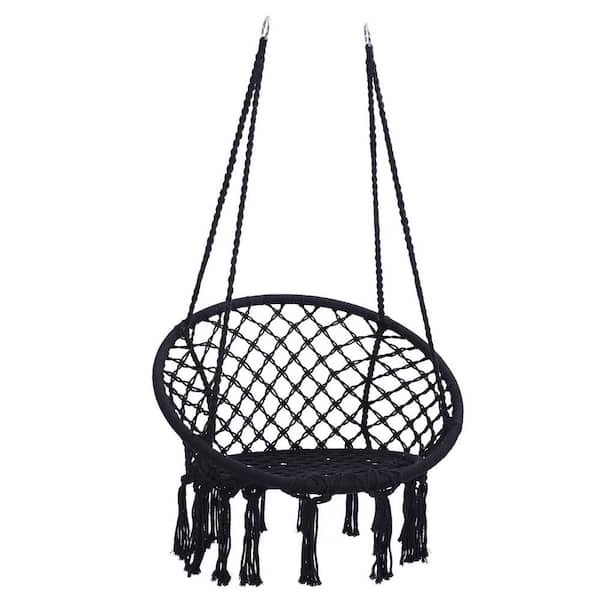 Black 47 in. Hanging Cotton Rope Macrame Hammock Swing Chair, Max 330 lbs. Capacity