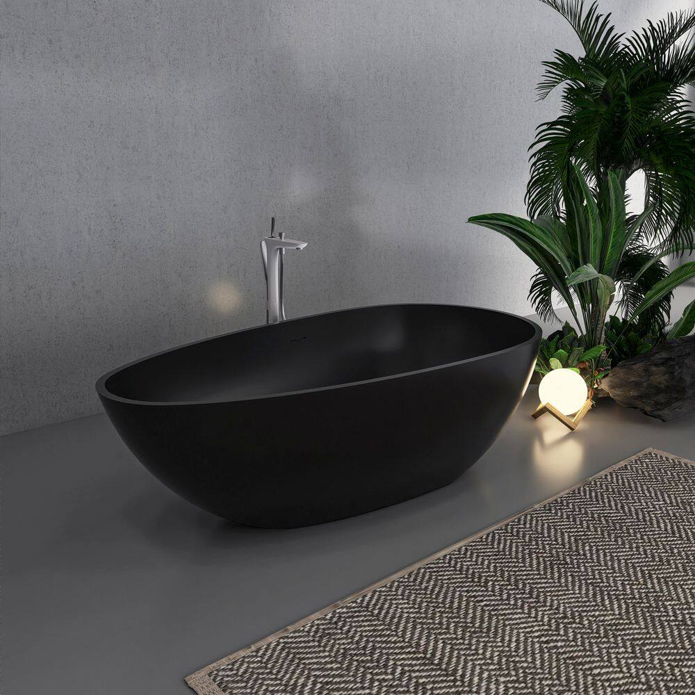 Matte Black 67'' Solid Surface Freestanding Soaking Bathtub
