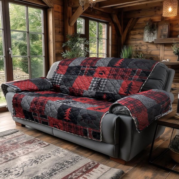 Red Forest Polyester Off-White and Black 1-Piece Loveseat Furniture Slipcover