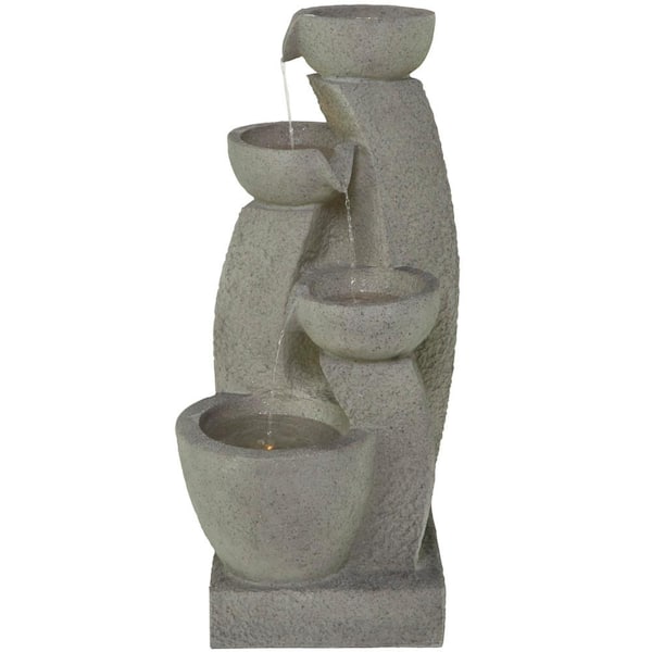 Litton Lane Gray Indoor and Outdoor 4-Tier Waterfall Fountain with LED Light