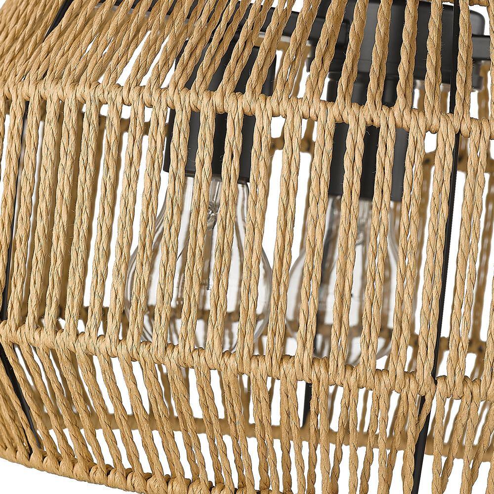 Matte Black and Natural Rope 14" Drum Semi-Flush Mount Light