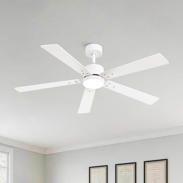 52 in.Indoor Matte White Smart Ceiling Fan with LED Light Kit,DC Motor and Remote/APP Contol