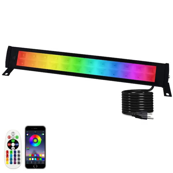1-Pack 1.42 ft. 50-Watt Equivalent RGB LED Aluminum Black High Bay Light Bar with Remote Control Dimmable 3000K