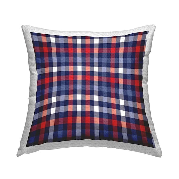 Stupell Industries Plaid Tartan Pattern Red Blue Checker Multi-Color Square Outdoor Throw Pillow