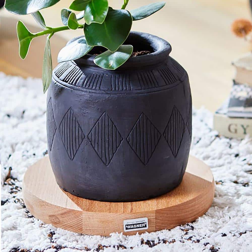 Beech Wood Round Plant Caddy with No-Show Swivel Casters