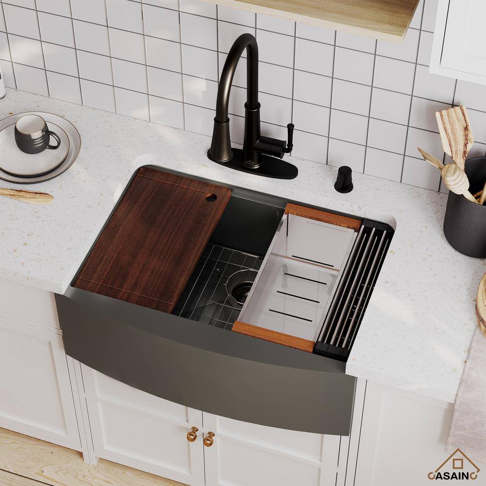 30'' Single Bowl Stainless Steel Farmhouse Kitchen Sink with Accessories