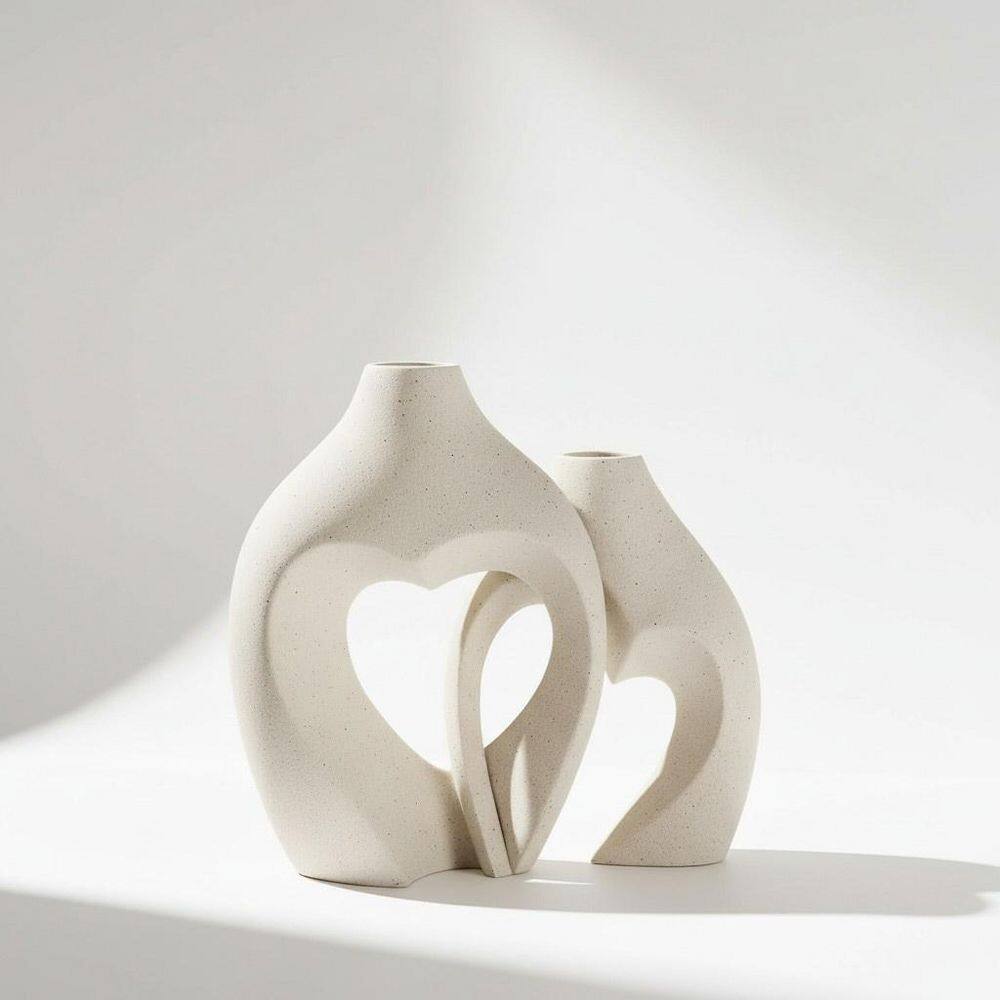 White 7.7" Heart Shaped Ceramic Vase Set of 2, Minimalist Table Decor ...