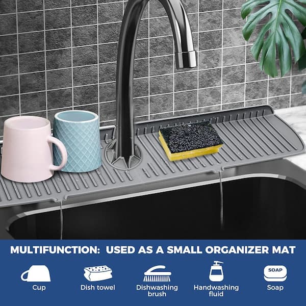 24in Faucet Sink Splash Water Guard Mat Silicone Kitchen Slip Drain Pad  Non-Slip