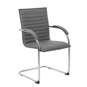 Grey Designer Side Arm Chair Caressoft Vinyl Chrome Arms and Frame Plastic Floor Glides (2-Pack)