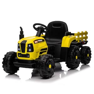 Ride on Tractor with Trailer,12V Battery Powered Electric Tractor Toy, Electric Car for Kids,Two-point Safety Belt