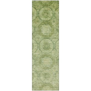 Mayfield Premium Machine Washable Abstract AMF1925 Aloe 2 ft. x 7 ft. Runner Rug