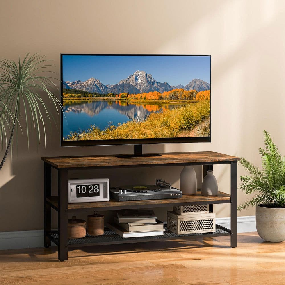 Gymax Brown 3-Tier TV Stand Fits TV's up to 50 in. w/ Power