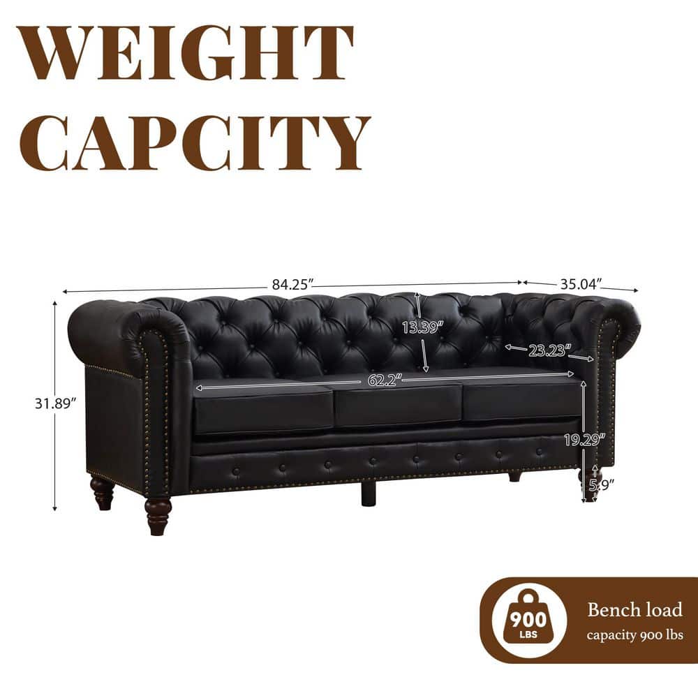Dimensional specs and weight capacity for the sofa.