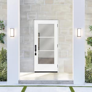 Legacy 36 in. x 80 in. Icon 3 Lite Modern Clear Glass LHOS Primed Fiberglass Prehung Front Door