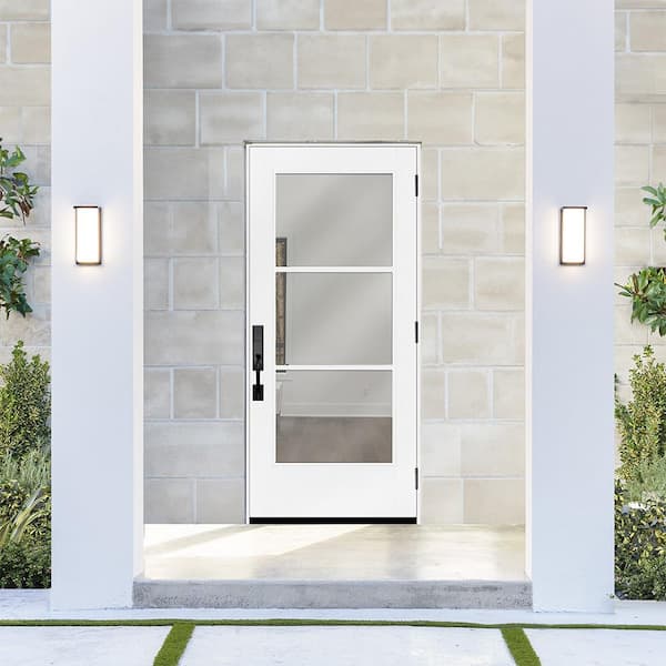 Legacy 32 in. x 80 in. Icon 3 Lite Modern Clear Glass LHOS Primed Fiberglass Prehung Front Door