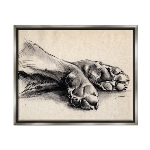 The Stupell Home Decor Collection Dog Paw Charcoal Design Minimal Tan Black by Jennifer Paxton Parker Floater Frame Animal Wall Art Print 21 in. x 17 in.