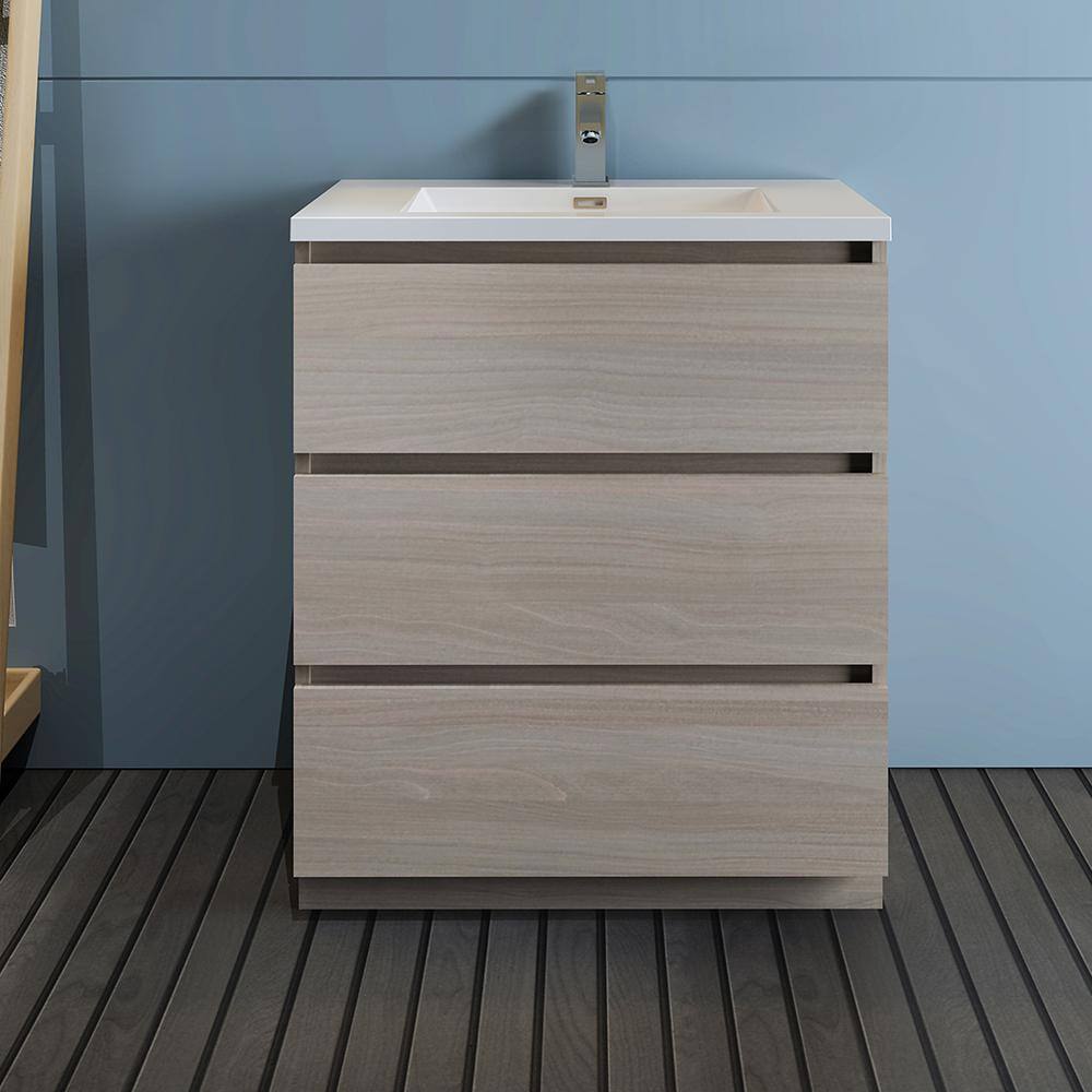 Gray 30" Freestanding Modern Bathroom Vanity with Acrylic Top