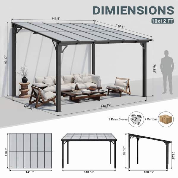10 ft. x 12 ft. Hardtop Sloping Pitched Roof Gazebo, Outdoor Gazebos with Aluminum Frame