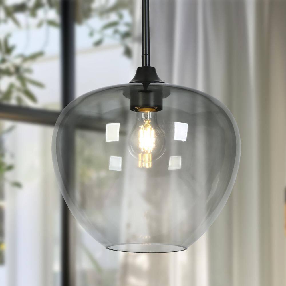 Modern Minimalist 11.2 in. 1-Light Black Pendant Light, DIY Kitchen Island Pendant Lighting with Smoke Gray Glass Shade price history on PriceWatchPro