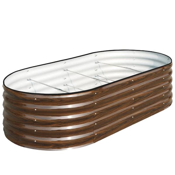 Unbranded 6 x 3 x 1.5ft. Oval Galvanized Steel Outdoor Planter Box, Raised Garden Bed for Planting Outdoor Plants Vegetables,Brown