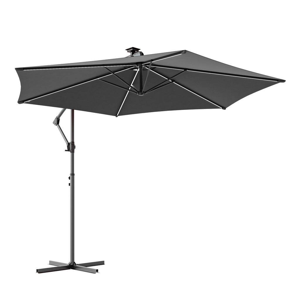 10 ft. Solar LED Hexagon Steel Offset Patio Umbrella with Safety Lock in Anthracite price history on PriceWatchPro