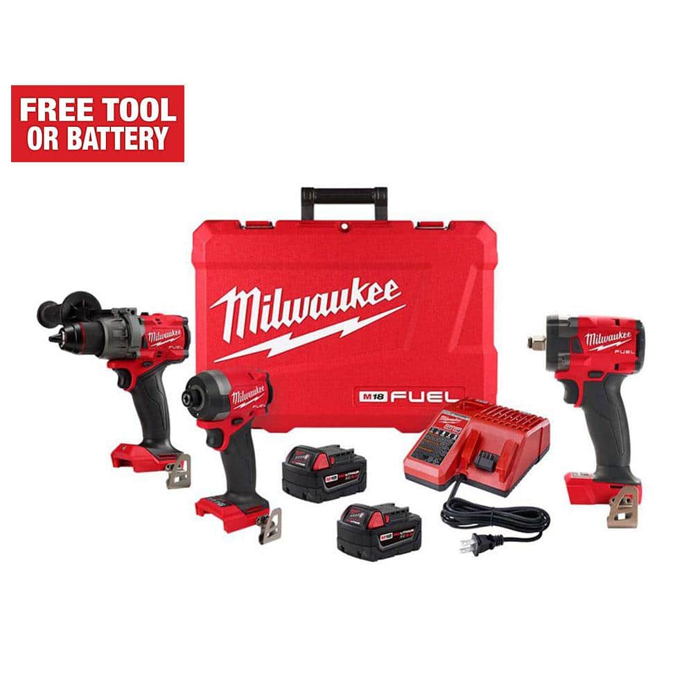 Milwaukee M18 FUEL 18-Volt Lithium-Ion Brushless Cordless Hammer Drill/Impact Driver Combo Kit (2-Tool) with 1/2 in. Impact Wrench -  3697-22-2855