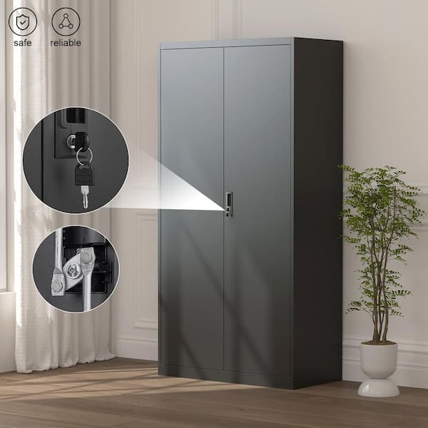Noble House Adrienne Black 70.87 in. H Metal Large Storage Cabinet
