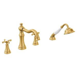 Weymouth 2-Handle Deck-Mount Roman Tub Faucet with Hand Shower Valve Not Included in Brushed Gold