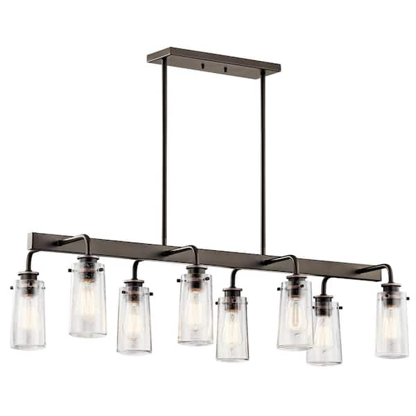 Braelyn 42 in. 8-Light Olde Bronze Vintage Industrial Shaded Linear Chandelier for Dining Room