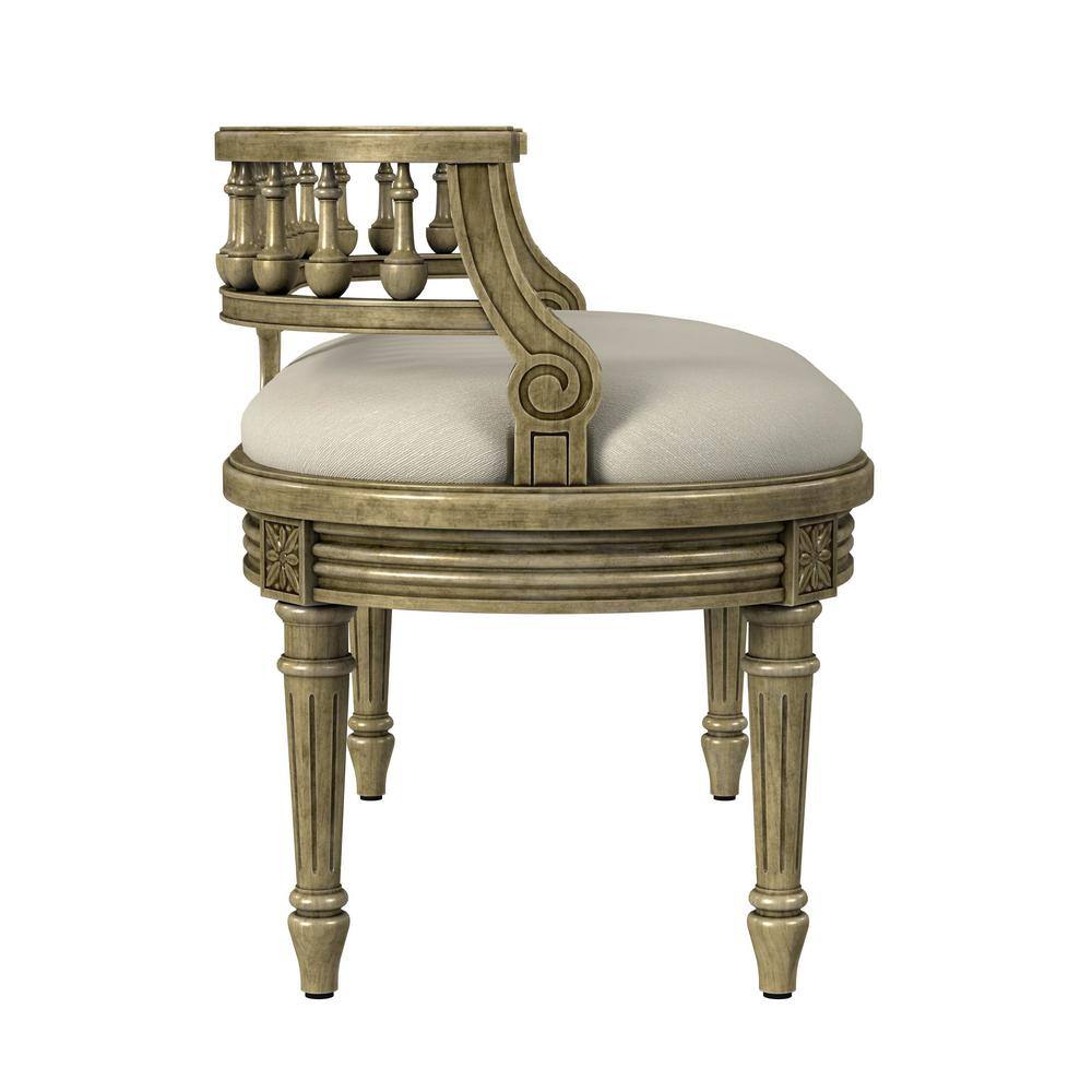 Hathaway 37" Cream Upholstered Bench with Carved Spindle Back