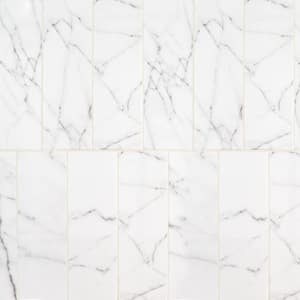 Glossy Carrara White 4 in. x 12 in. Subway Gloss Ceramic Wall Tile (9.687 sq. ft./Case)