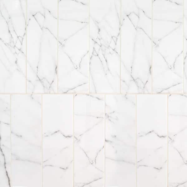 Jeffrey Court Glossy Carrara White 4 in. x 12 in. Subway Ceramic Wall Tile (0.322 sq. ft. /Each)