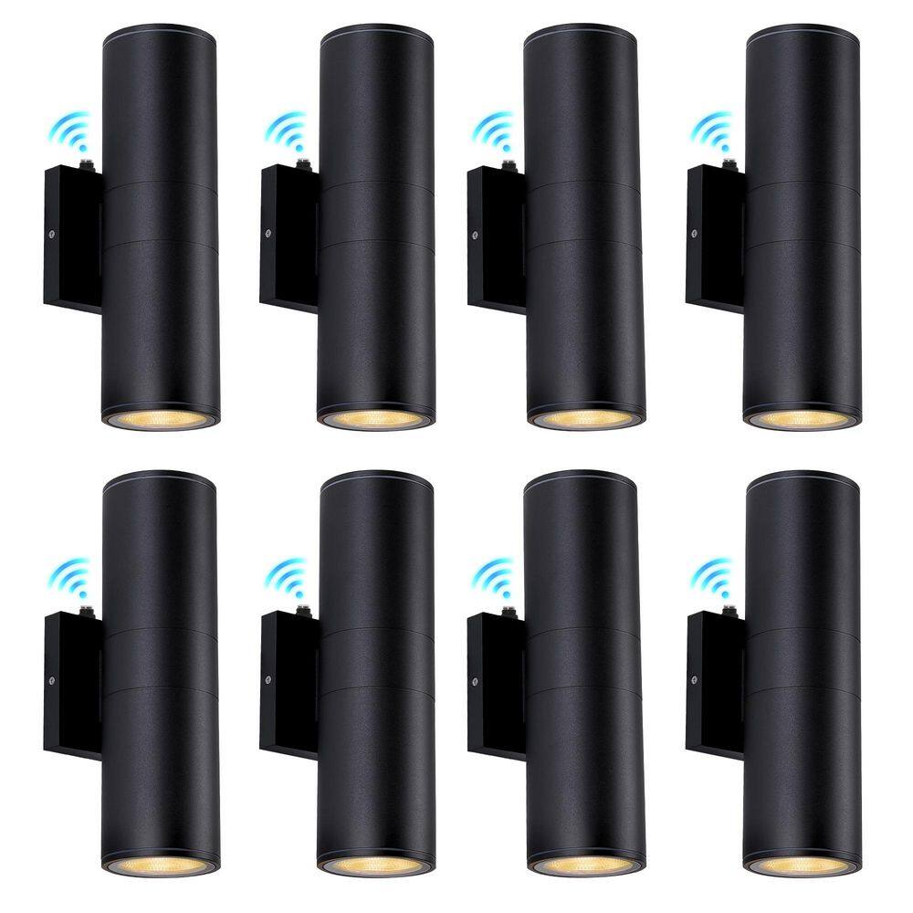 12 in. Black Aluminum Modern Outdoor Up and Down Cylinder LED Wall Sconce with Dusk to Dawn (8-Pack) price history on PriceWatchPro