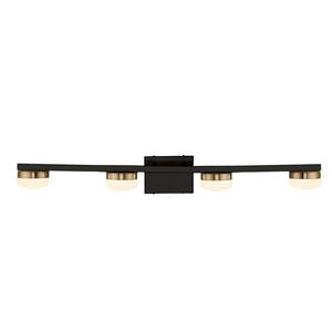 4 Matte Black with Brass Accents, Opal LED Wall Sconce