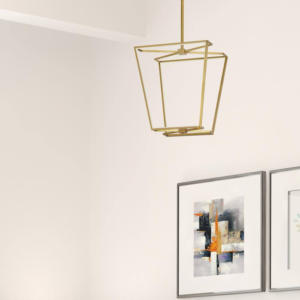 Aged Brass Geometric Cage LED Chandelier