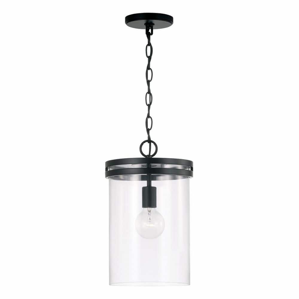 Fuller Matte Black and Clear Glass Single Pendant Light