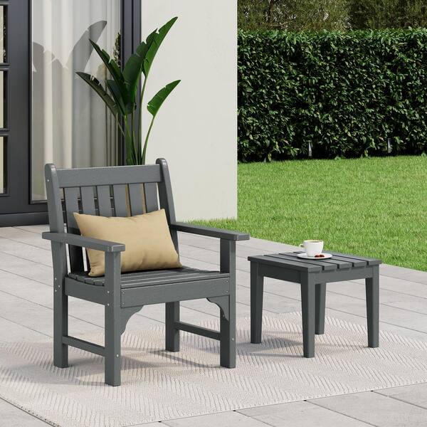 Laguna Outdoor Patio HDPE All Weather Fade Resistant Gray 2-Piece Garden Arm Chair with Side Table Lounge Set