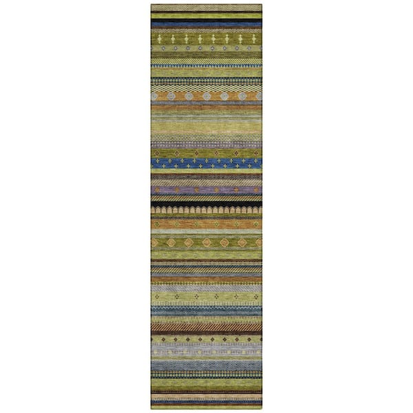 Chantille Machine Washable Indoor/Outdoor Abstract ACN2218 Olive 2 ft. 3 in. x 7 ft. 6 in. Runner Rug