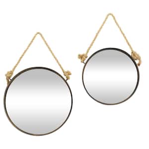 36 in. x 24 in. Brown Metal Industrial Round Wall Mirror (Set of 2)